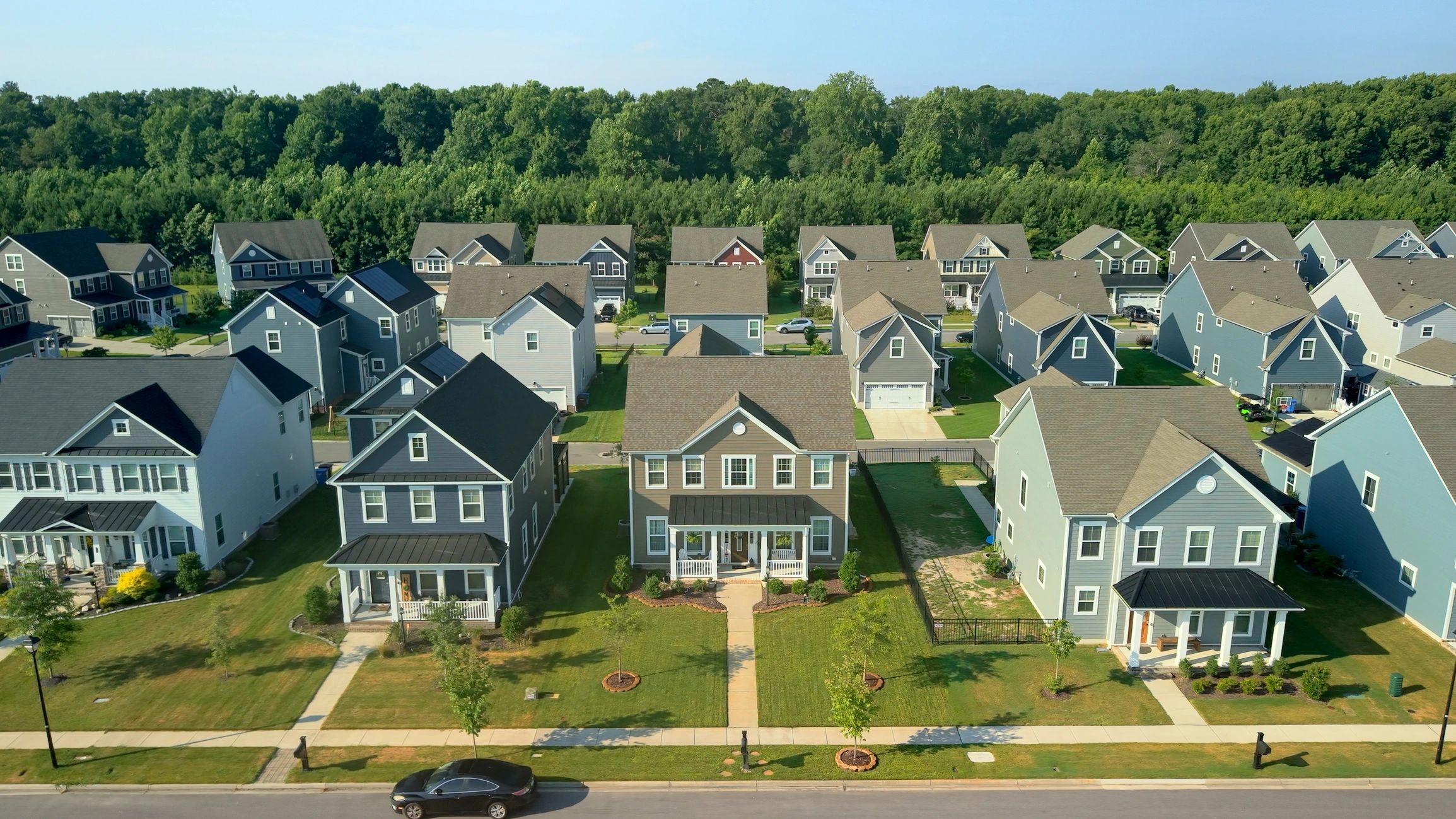Wide view of a residential neighborhood with multiple homes